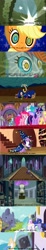 Size: 853x4631 | Tagged: safe, edit, edited screencap, imported from derpibooru, screencap, fluttershy, pinkie pie, princess celestia, princess luna, rainbow dash, spike, twilight sparkle, it's about time, luna eclipsed, the crystal empire, the return of harmony, spoiler:s03, catsuit, comic, discord is star swirl, discorded, dragon costume, meta, screencap comic, speculation, star swirl the bearded costume, star swirl the bearded's book, swirly eyes