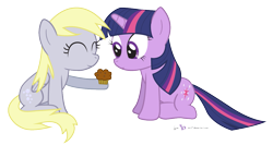 Size: 1125x600 | Tagged: safe, artist:dm29, imported from derpibooru, derpy hooves, twilight sparkle, pegasus, pony, female, lesbian, mare, muffin, shipping, simple background, transparent background, twerpy