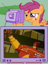 Size: 563x751 | Tagged: safe, imported from derpibooru, scootaloo, pony, drix, exploitable meme, meme, osmosis jones, ozzy and drix, tv meme