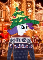 Size: 705x967 | Tagged: safe, imported from derpibooru, rarity, christmas, clothes, solo, sweater