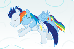 Size: 1024x683 | Tagged: safe, artist:despisedandbeloved, artist:taco-bandit, imported from derpibooru, rainbow dash, soarin', female, male, shipping, soarindash, straight