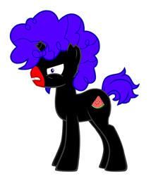 Size: 1725x2017 | Tagged: safe, imported from derpibooru, oc, oc only, pony, unicorn, pony creator, black, black power, broken horn, goatee, horn, lip bite, male, picaninny, racism, solo, stallion, torn ear, watermelon