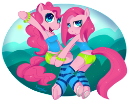 Size: 822x648 | Tagged: safe, artist:kikiluv17, imported from derpibooru, pinkie pie, anthro, earth pony, semi-anthro, arm hooves, clothes, duality, pinkamena diane pie