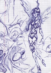 Size: 1240x1753 | Tagged: safe, artist:dekasudek, imported from derpibooru, queen chrysalis, human, horned humanization, humanized, sketch, winged humanization