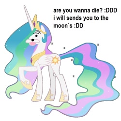 Size: 900x900 | Tagged: safe, imported from derpibooru, princess celestia, spurdo spärde, text, to the moon
