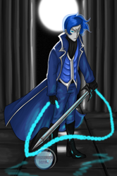 Size: 900x1353 | Tagged: safe, artist:icedroplet, imported from derpibooru, princess luna, human, humanized, prince artemis, rule 63, solo, sword, weapon