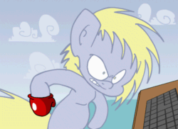 Size: 500x364 | Tagged: safe, artist:extradan, imported from derpibooru, oc, oc only, oc:jerky hooves, animated, boxing gloves, flash, keyboard, punch, tumblr