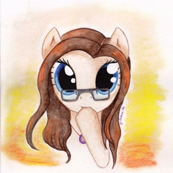 Size: 2705x2720 | Tagged: safe, artist:0okami-0ni, imported from derpibooru, oc, oc only, cute, glasses, hoof biting, traditional art, watercolor painting