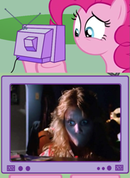 Size: 563x771 | Tagged: safe, imported from derpibooru, pinkie pie, pony, magic duel, exploitable meme, meme, no mouth, photo, tv meme, twilight zone the movie