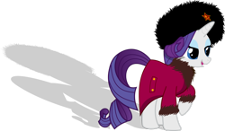 Size: 1024x600 | Tagged: safe, artist:albert238391, imported from derpibooru, rarity, pony, unicorn, command and conquer, communism, female, fur coat, hat, mare, red alert, russian, russian rarity, simple background, solo, transparent background, ushanka