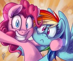 Size: 1339x1124 | Tagged: safe, artist:whitediamonds, imported from derpibooru, pinkie pie, rainbow dash, earth pony, pegasus, pony, blushing, cute, dashabetes, duo, female, looking at you, mare, selfie, smiling