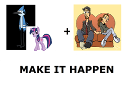 Size: 1080x740 | Tagged: safe, imported from derpibooru, twilight sparkle, all caps, exploitable meme, make it happen, meme, meta, mordecai, mordetwi, nostalgia critic, regular show