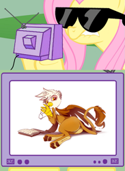 Size: 563x771 | Tagged: safe, imported from derpibooru, fluttershy, gilda, griffon, dat ass, dat assershy, dat butt, exploitable meme, glasses, meme, obligatory pony, tv meme