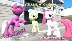 Size: 1191x670 | Tagged: safe, artist:gonzalolog, imported from derpibooru, cheerilee, granny smith, pinkie pie, 3d, downloadable, gmod, pinkamena diane pie, source filmmaker resource