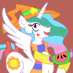 Size: 2000x2000 | Tagged: safe, artist:dustyranger, imported from derpibooru, princess celestia, pony, female, solo, watermelon