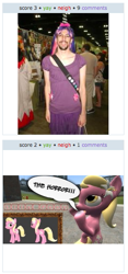 Size: 265x564 | Tagged: safe, imported from derpibooru, lily, lily valley, human, cosplay, exploitable meme, irl, irl human, juxtaposition, juxtaposition win, photo, the horror