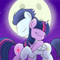 Size: 2000x2000 | Tagged: safe, artist:erthilo, imported from derpibooru, soarin', twilight sparkle, crying, female, hug, male, shipping, soarlight, straight