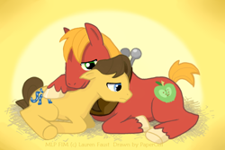 Size: 750x500 | Tagged: safe, artist:papercell, imported from derpibooru, big macintosh, caramel, earth pony, pony, caramac, gay, male, shipping, stallion