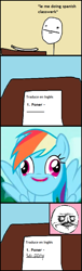 Size: 335x1100 | Tagged: safe, imported from derpibooru, rainbow dash, pegasus, pony, :|, bloodshot eyes, derp, doshie, faic, female, le, lol, mare, me gusta, meme, open mouth, poner, school, smiling, spanish, spread wings, stupid, wat, wings