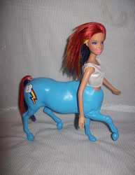 Size: 570x740 | Tagged: safe, artist:roxyfett007, imported from derpibooru, rainbow dash, centaur, taur, barbie, custom, customized toy, doll, etsy, irl, nightmare fuel, photo, toy, toy abuse, what has science done, wingless, wrong eye color