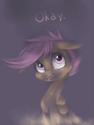 Size: 1000x1332 | Tagged: safe, artist:coffeechicken, imported from derpibooru, scootaloo, closed mouth, eyes open, folded wings, okay, solo, wings