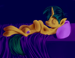 Size: 1500x1165 | Tagged: safe, artist:sb, imported from derpibooru, snails, pony, unicorn, bed, colt, male, sleeping, solo