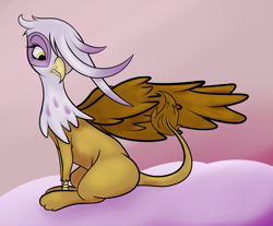 Size: 1000x827 | Tagged: safe, artist:sb, imported from derpibooru, gilda, griffon, cloud, female, on a cloud, sitting, sitting on a cloud, sitting on cloud, solo, spread wings, wings