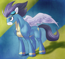 Size: 1000x899 | Tagged: safe, artist:sb, imported from derpibooru, soarin', pegasus, pony, abstract background, goggles, male, muscles, muscular male, soaripped, solo, stallion, wonderbolts, wonderbolts uniform