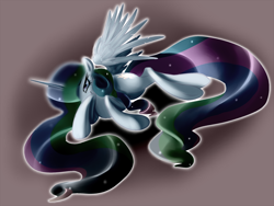 Size: 1500x1127 | Tagged: safe, artist:sb, imported from derpibooru, princess celestia, alicorn, pony, alternate mane color, female, mare, prone, smiling, solo, sultry pose