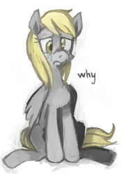 Size: 700x1000 | Tagged: safe, artist:fuckinmonday, imported from derpibooru, derpy hooves, pegasus, pony, crying, female, mare, sad, simple background, sitting, solo