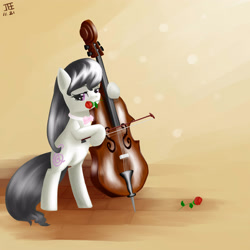 Size: 2500x2500 | Tagged: dead source, safe, artist:jesrartes, imported from derpibooru, octavia melody, earth pony, pony, bipedal, cello, female, flower, flower in mouth, high res, mare, mouth hold, musical instrument, paint tool sai, rose, solo