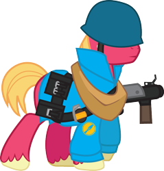 Size: 769x805 | Tagged: safe, artist:smashinator, imported from derpibooru, big macintosh, earth pony, pony, crossover, helmet, male, simple background, soldier, solo, stallion, team fortress 2, transparent background