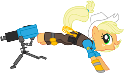 Size: 1318x777 | Tagged: safe, artist:smashinator, imported from derpibooru, applejack, earth pony, pony, bucking, crossover, engineer, female, hat, mare, sentry, sentry gun, simple background, solo, team fortress 2, transparent background, turret