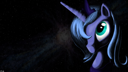 Size: 1366x768 | Tagged: dead source, safe, artist:mister-hand, imported from derpibooru, princess luna, alicorn, pony, bust, female, mare, portrait, profile, s1 luna, solo, stars