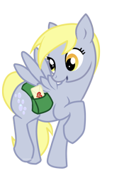 Size: 900x1286 | Tagged: safe, artist:sunfur, imported from derpibooru, derpy hooves, pegasus, pony, bag, female, heart, letter, mare, raised hoof, simple background, solo, transparent background