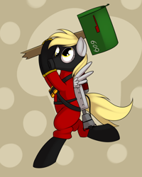 Size: 1024x1280 | Tagged: safe, artist:kloudmutt, imported from derpibooru, derpy hooves, pegasus, pony, abstract background, bipedal, derpyro, female, mailbox, mare, pyro, solo, team fortress 2