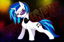 Size: 900x600 | Tagged: safe, artist:linaprime, imported from derpibooru, dj pon-3, vinyl scratch, pony, unicorn, female, grin, headphones, mare, smiling, solo, sunglasses