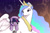 Size: 1500x1000 | Tagged: safe, artist:silfoe, imported from derpibooru, princess celestia, smarty pants, twilight sparkle, alicorn, pony, unicorn, abstract background, cute, cutelestia, female, filly, foal, mare, momlestia, ponies riding ponies, riding, smiling, twiabetes, twilight riding celestia