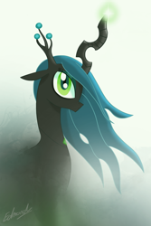 Size: 1280x1920 | Tagged: safe, artist:edvedd, imported from derpibooru, queen chrysalis, changeling, changeling queen, crown, female, jewelry, magic, regalia, signature, solo, standing