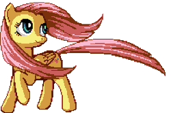 Size: 398x264 | Tagged: safe, artist:pix3m, imported from derpibooru, fluttershy, pegasus, pony, animated, cute, cutie mark, female, flowing mane, gif, looking away, looking back, mare, pixel art, simple background, smiling, solo, transparent background, windswept mane
