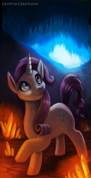 Size: 413x800 | Tagged: safe, artist:cryptid-creations, imported from derpibooru, rarity, pony, unicorn, backlighting, cave, female, gem, looking up, mare, solo