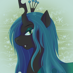 Size: 700x700 | Tagged: dead source, safe, artist:rosewhistle, imported from derpibooru, queen chrysalis, changeling, changeling queen, abstract background, female, profile, solo