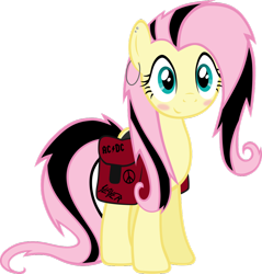 Size: 900x943 | Tagged: safe, artist:bengo538, imported from derpibooru, fluttershy, pegasus, pony, green isn't your color, ac/dc, alternate hairstyle, cute, ear piercing, earring, emoshy, female, jewelry, mare, metal, metalhead, metalshy, piercing, rocker, rockershy, saddle bag, simple background, slayer, solo, transparent background