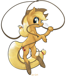 Size: 800x919 | Tagged: safe, artist:ponyshot, deleted from derpibooru, imported from derpibooru, applejack, earth pony, pony, boots, female, lasso, mare, mouth hold, simple background, solo, transparent background, unshorn fetlocks, wingding eyes