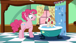 Size: 1366x768 | Tagged: safe, artist:chowsupr334, imported from derpibooru, pinkie pie, pound cake, pumpkin cake, earth pony, pony, baby cakes, angel cake, baby, baby pony, bath, bathtub, bubble berry, cake twins, cheese cake, claw foot bathtub, male, rule 63, sink, stallion