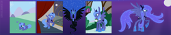 Size: 3263x675 | Tagged: safe, artist:egophiliac, imported from derpibooru, nightmare moon, princess luna, alicorn, pony, adult, age progression, aging, cute, female, filly, mare, s1 luna, through the years, ultimate luna, woona