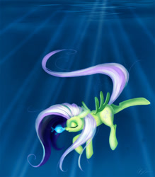 Size: 1064x1216 | Tagged: safe, artist:egophiliac, imported from derpibooru, fluttershy, fish, pegasus, pony, boop, crepuscular rays, eyes closed, female, mare, noseboop, underwater, watershy