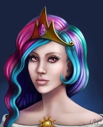 Size: 1000x1235 | Tagged: safe, artist:laurenmagpie, imported from derpibooru, princess celestia, human, bust, female, humanized, portrait, solo