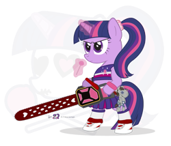 Size: 875x750 | Tagged: safe, artist:dm29, imported from derpibooru, smarty pants, twilight sparkle, semi-anthro, chainsaw, female, juliet starling, lollipop chainsaw, simple background, solo, suda51, transparent background