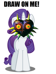 Size: 800x1058 | Tagged: safe, imported from derpibooru, rarity, pony, unicorn, caption, draw on me, exploitable meme, image macro, meme, simple background, text, the legend of zelda, the legend of zelda: majora's mask, white background